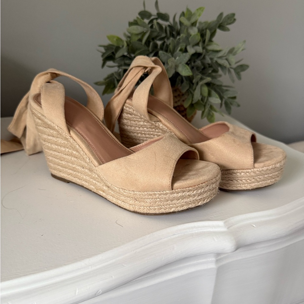 Nude Lace-Up Wedges
